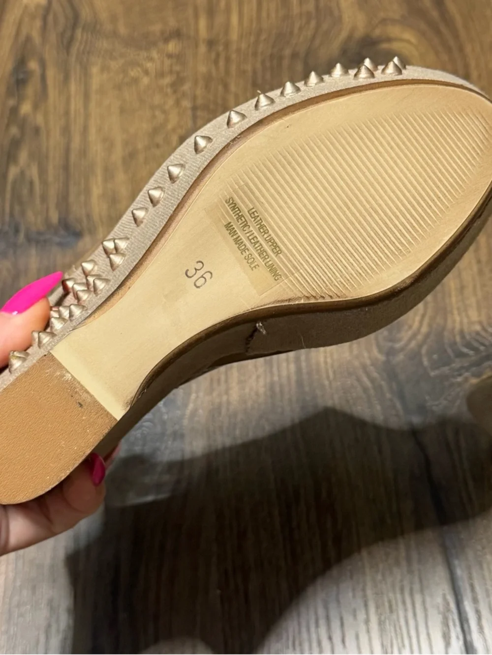 Paola Ferri Beige Studded Wedge Sandals - Women size 6 - Picture 4 of 7